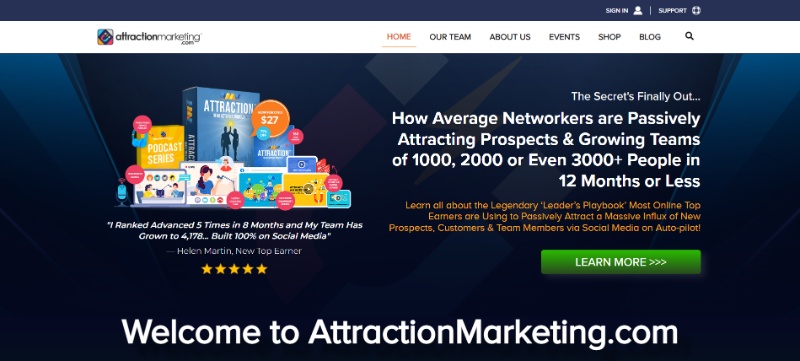 Homepage of AttractionMarketing.com