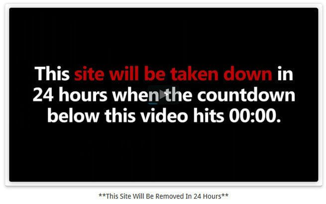 A screenshot saying that this site will be shut down in 24 hours