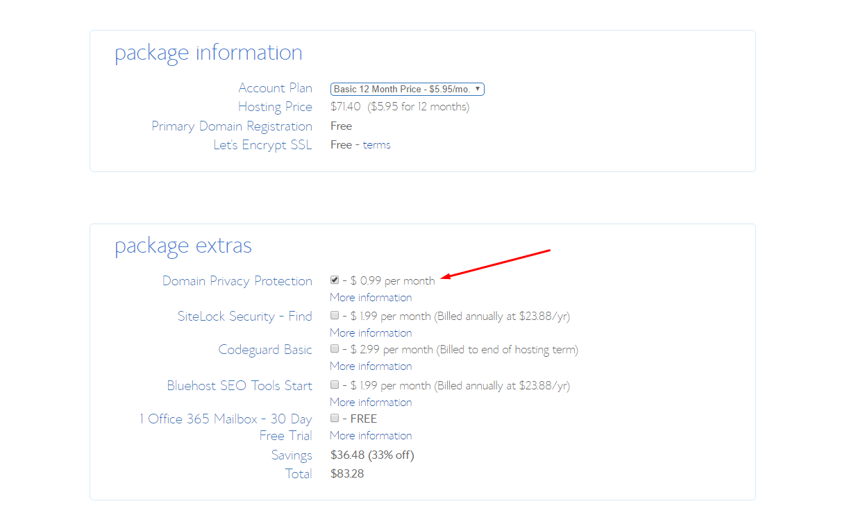 Bluehost Extra Packages