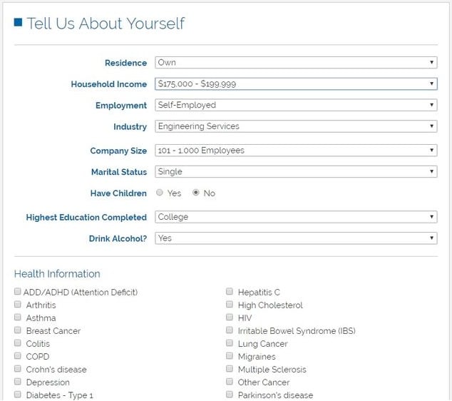 Survey Club Personal Information Form