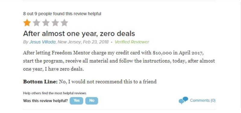 Freedom mentor negative review