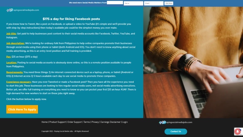 Paying Social Media Jobs Landing Page