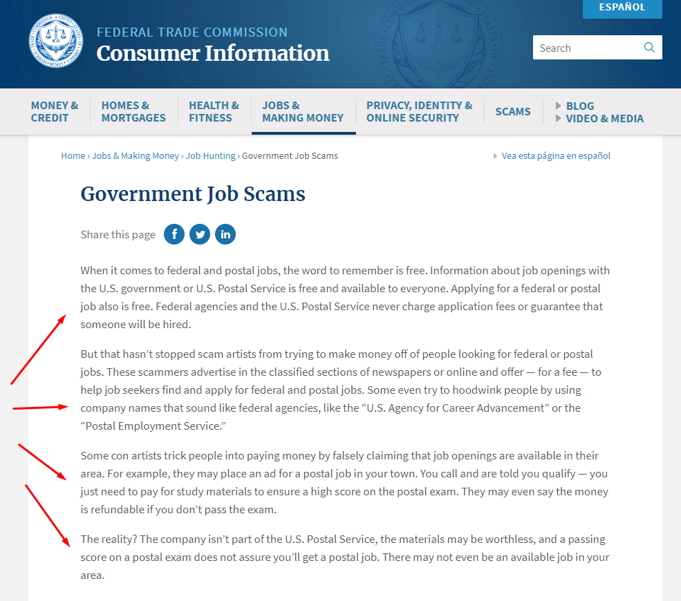 Federal Trade Commission Postal Jobs Source  Scam Post