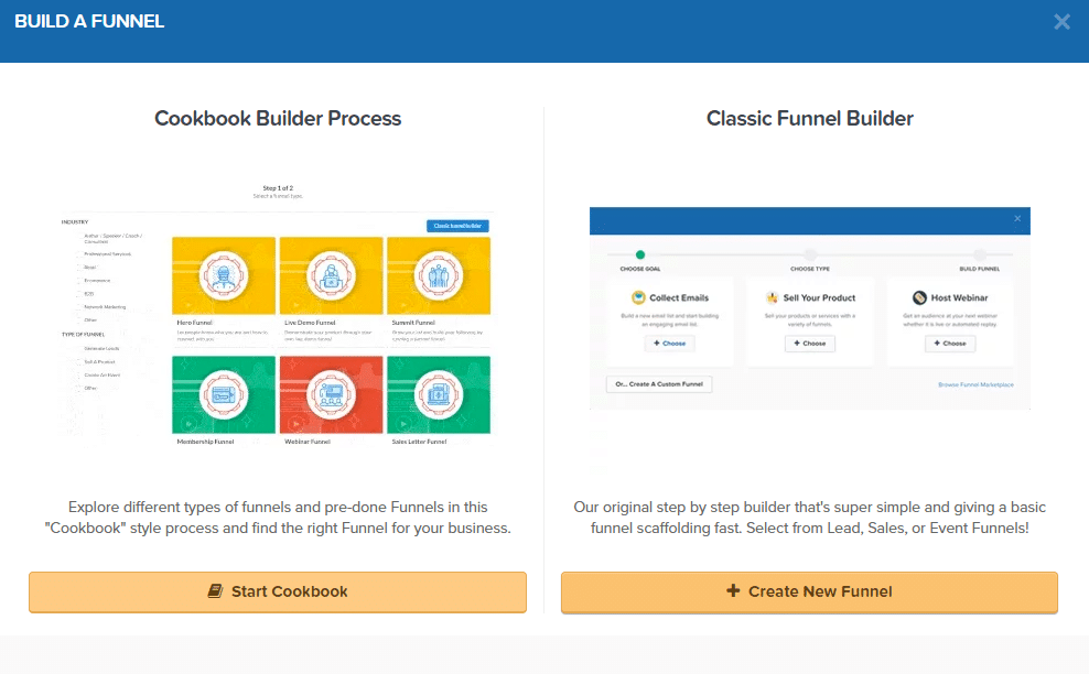 ClickFunnels Build a Funnel Section