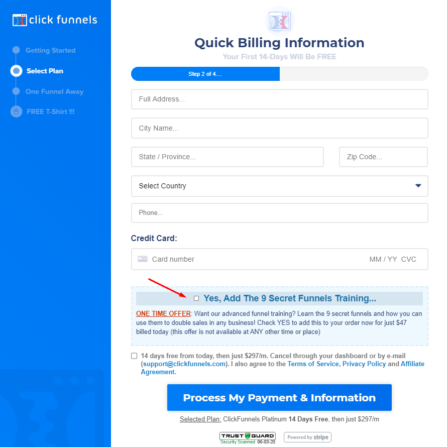 Click Funnels Quick Billing Information