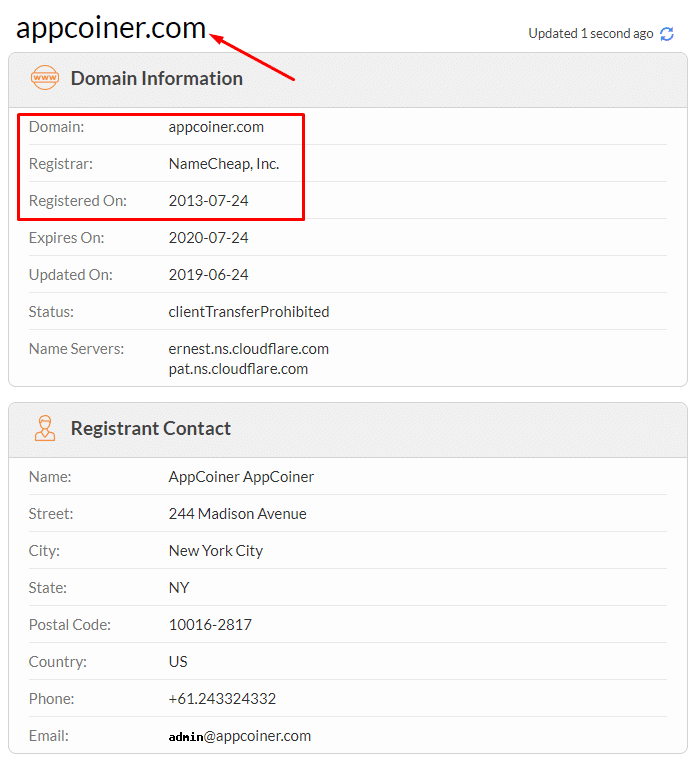 Appcoiner Domain Information