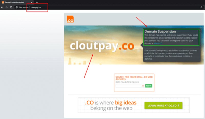 clout pay expired domain screenshot