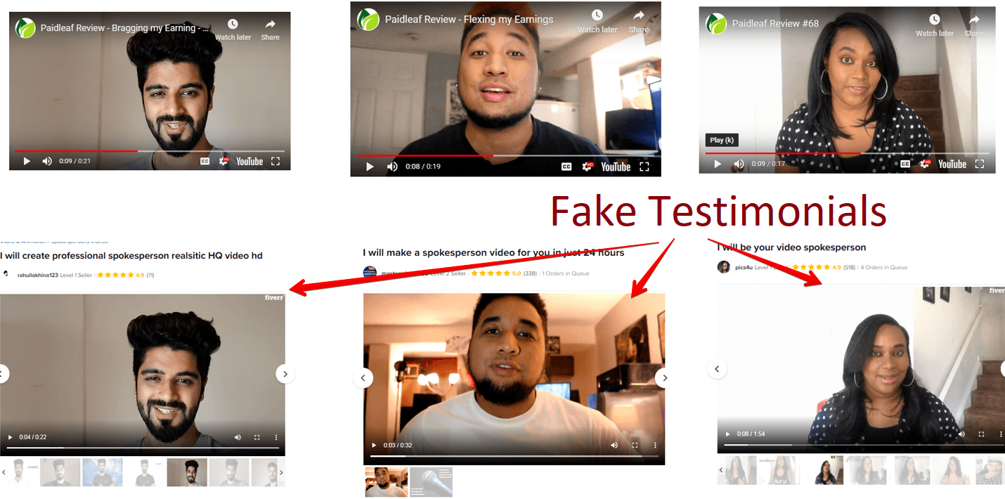 PaidLeaf Fake Testimonials