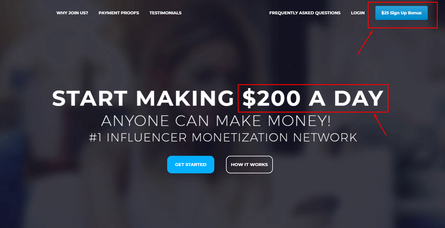 Influencercash Website's Homepage