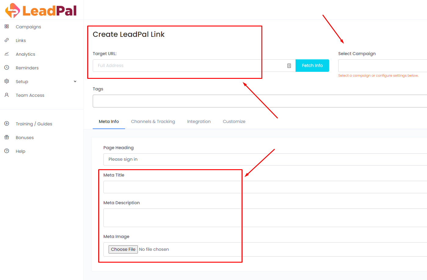 Creating a LeadPal Link Section