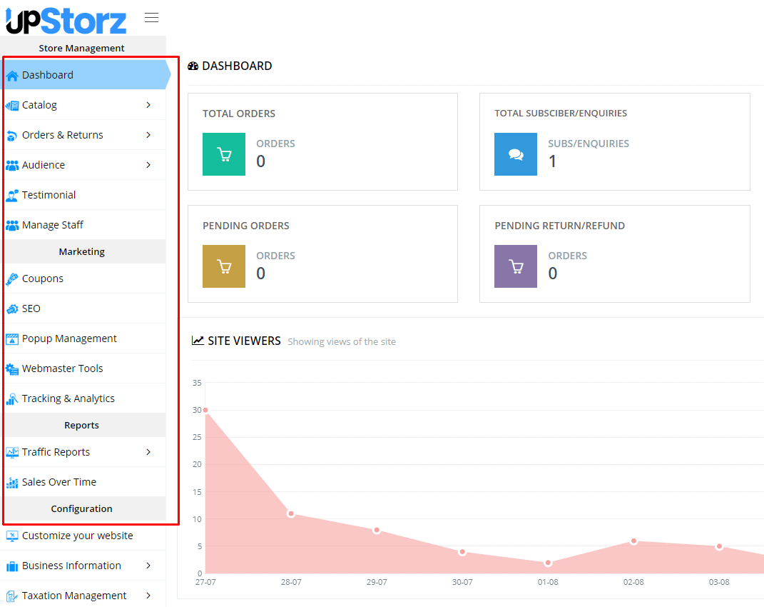 Upstorz Dashboard