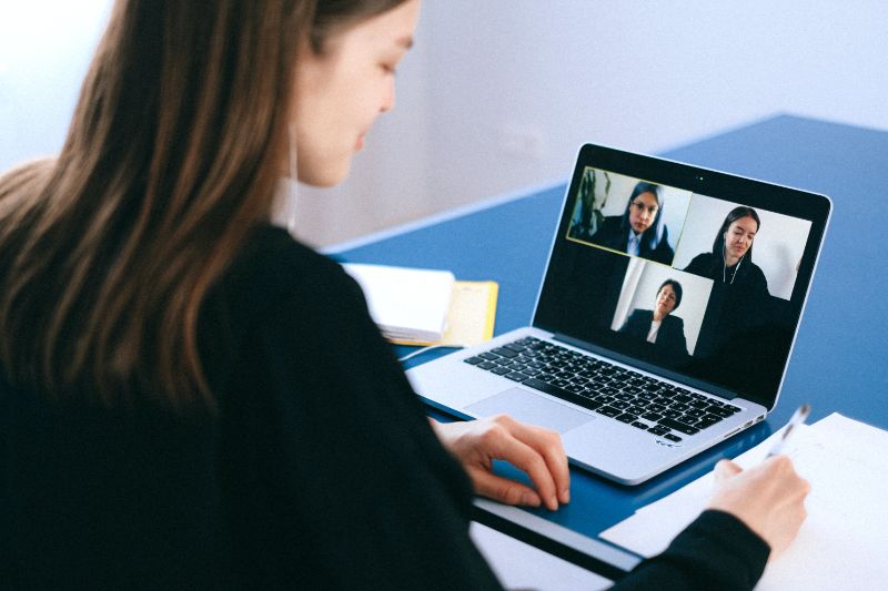 three people during an online webinar 