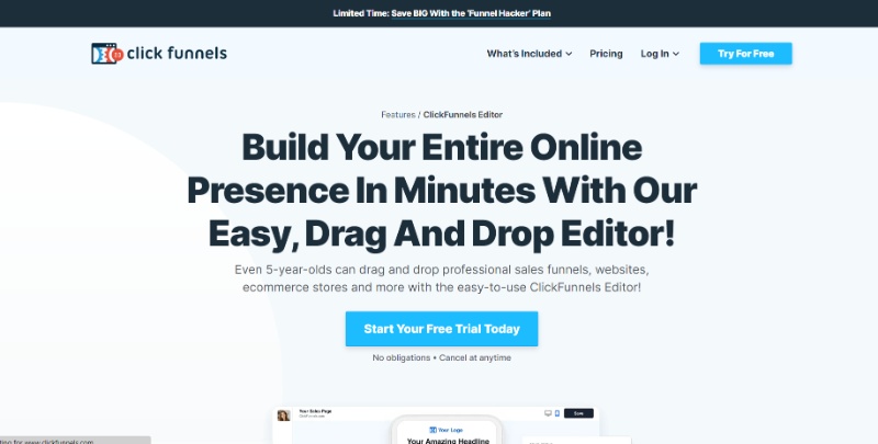 ClickFunnels Drag and Drop Editor