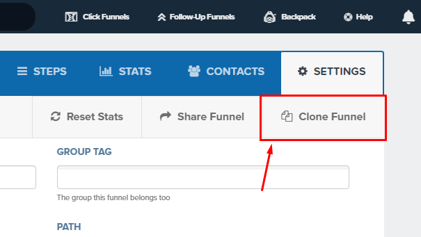 ClickFunnels Clone Funnel Tab