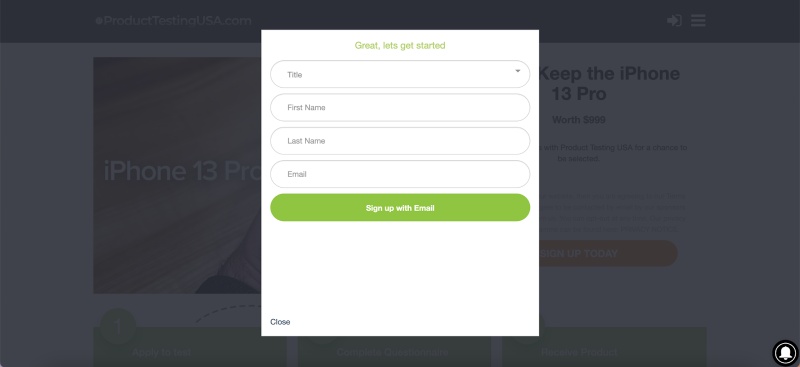 Product testing USA Sign Up