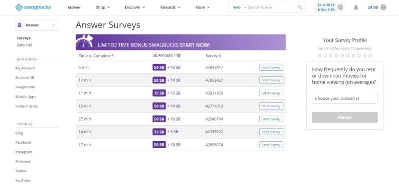 Swagbucks Surveys