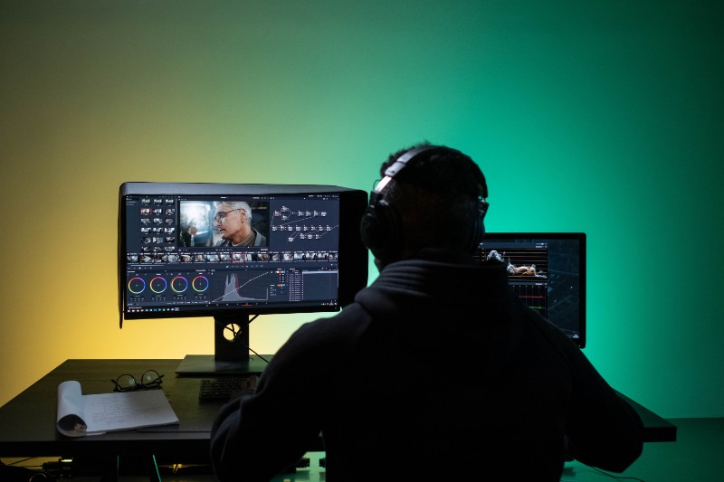 a man editing a video