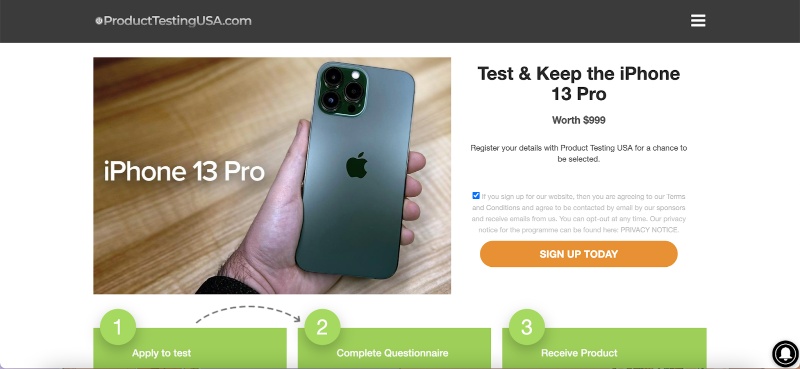 register for a product at Product Testing USA