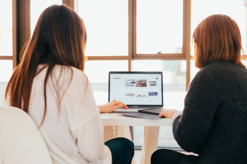 Woman showing her work on the laptop