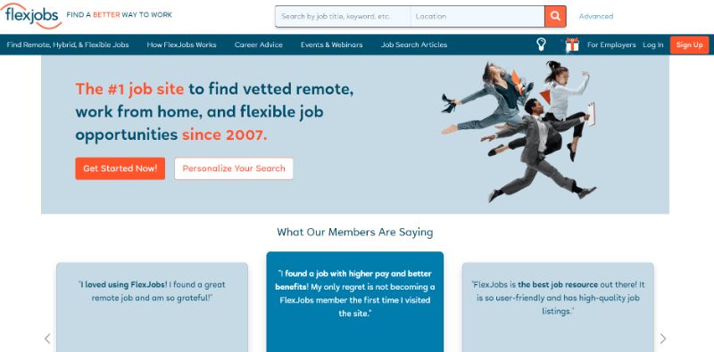 FlexJobs Main Webpage