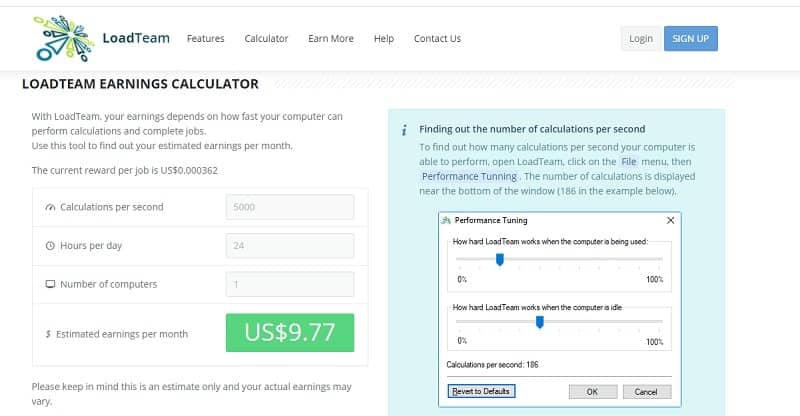 Loadteam calculator