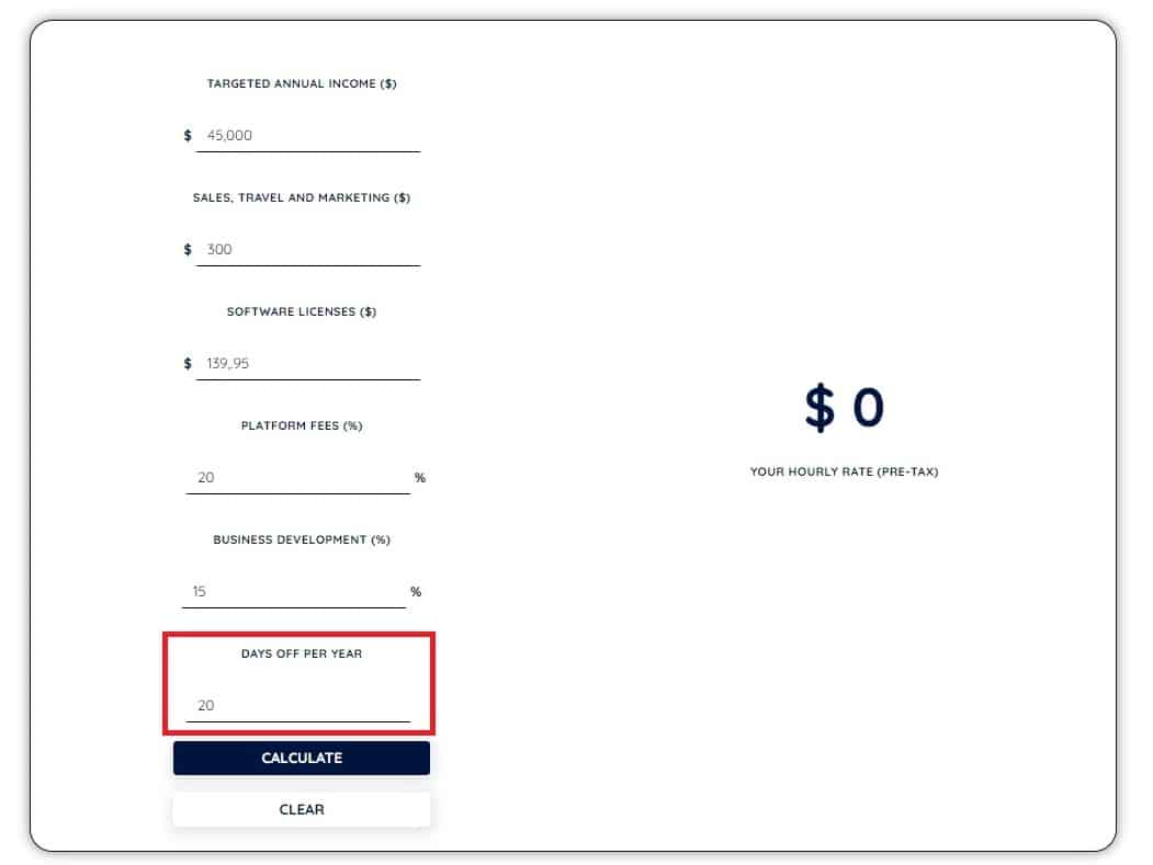 Freelance Rate Calculator - Days Off