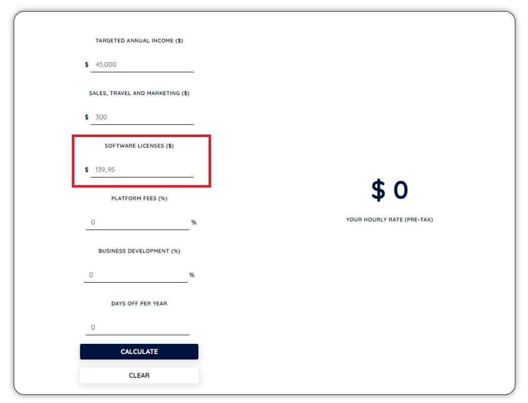 Freelance Rate Calculator - Software Licenses