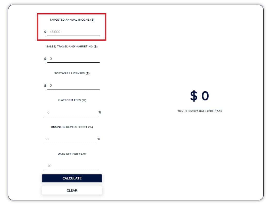 Freelance Rate Calculator - Targeted Annual Income