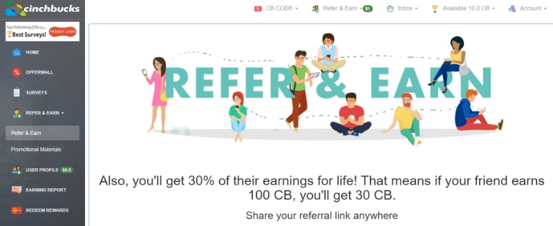 cinchbucks refer and earn