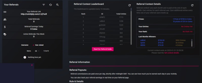 Cointiply referral page