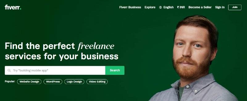 Homepage of Fiverr