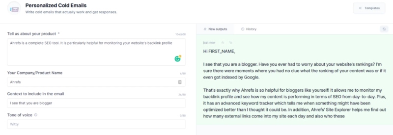 Jasper AI Personalized Cold Email Template