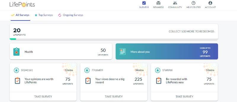 Lifepoints Dashboard View