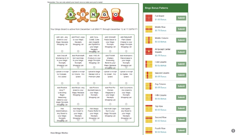 InboxDollars Bingo card