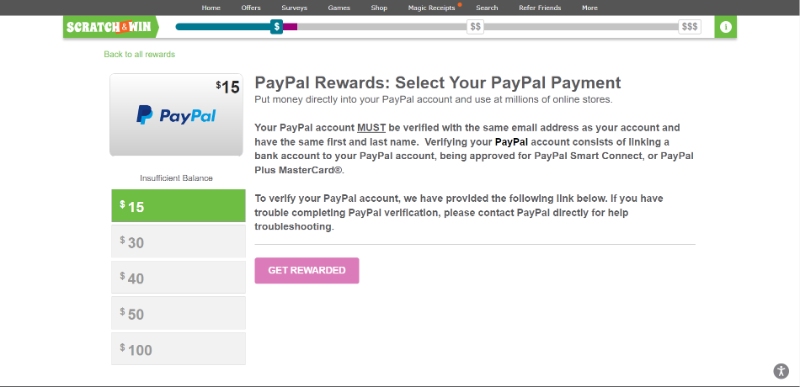 InboxDollars Paypal cash rewards page