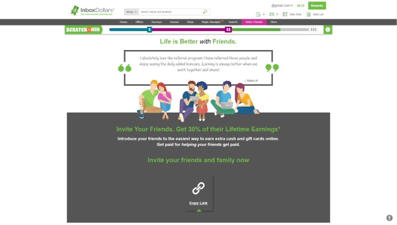 Friend referral page of InboxDollars