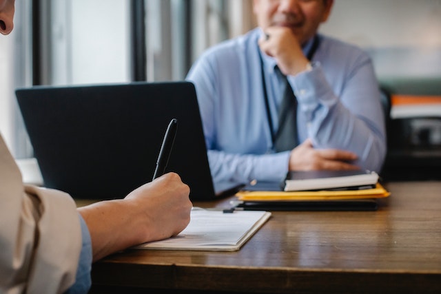 Two people having a meeting