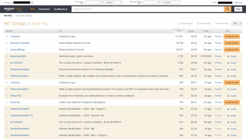 Amazon MTurk HIT Groups