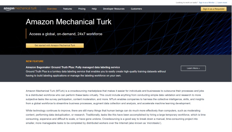 Amazon Mechanical Turk homepage