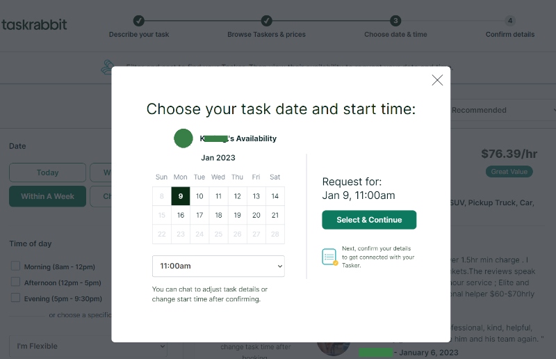 TaskRabbit - Choose date time