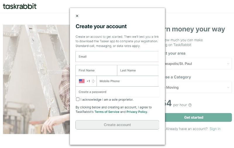 TaskRabbit - Create your account