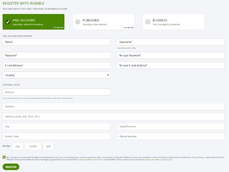 Rumble Free account