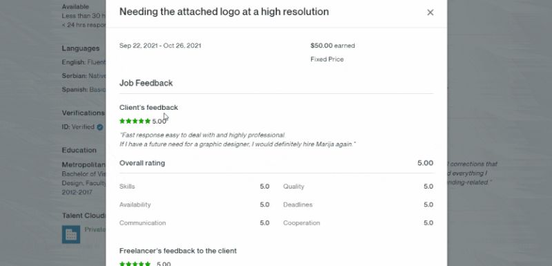 Freelancer Profile Job Feedback