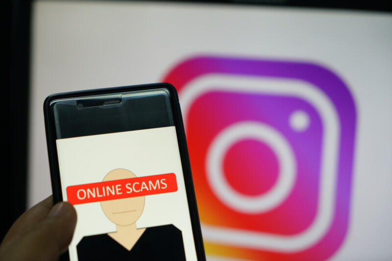 Instagram sign and a scam notice