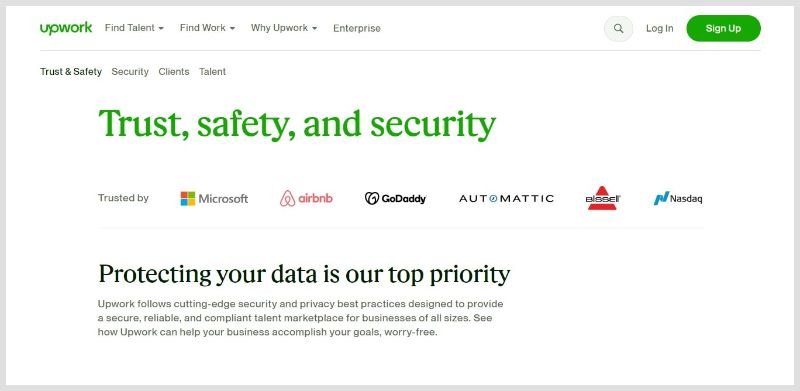 Upwork Safety and Security Webpage