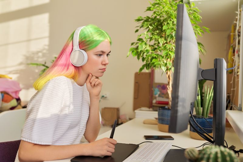 Freelance Artist Working on the Computer