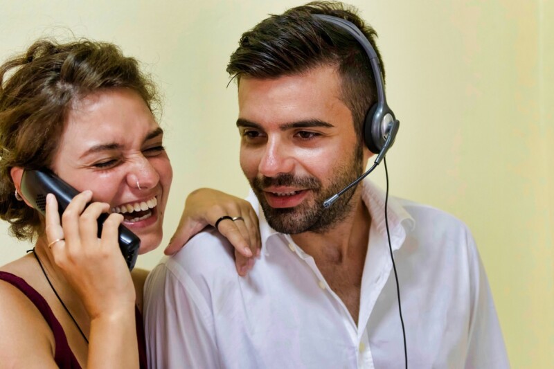 Male and female customer service representatives