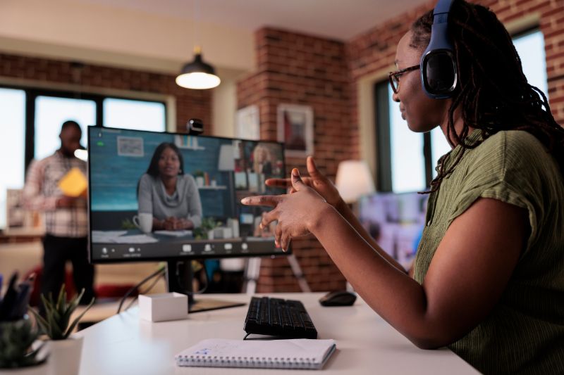 Woman on conference call