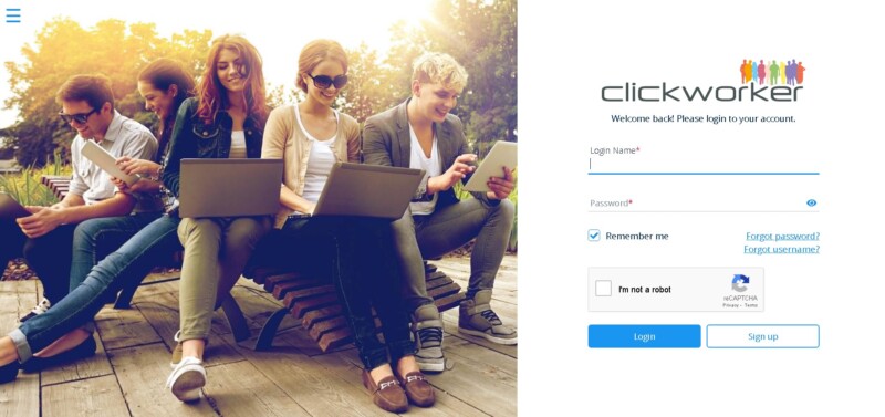 Clickworker Login page