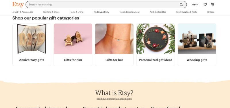 Etsy Homepage